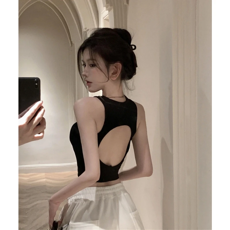 

Women's Tank Top Hollow Out Design Sexy Summer New Casual Basic Vest Sleeveless Off Shoulder Y2K Sexy Woman Crop Top Streetwear