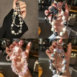 Mobile Phone Lanyard Short Style Wrist Strap Bow Knot Handmade Beaded Bracelet Pendant Lanyard Anti-Lost Wide Wrist Strap