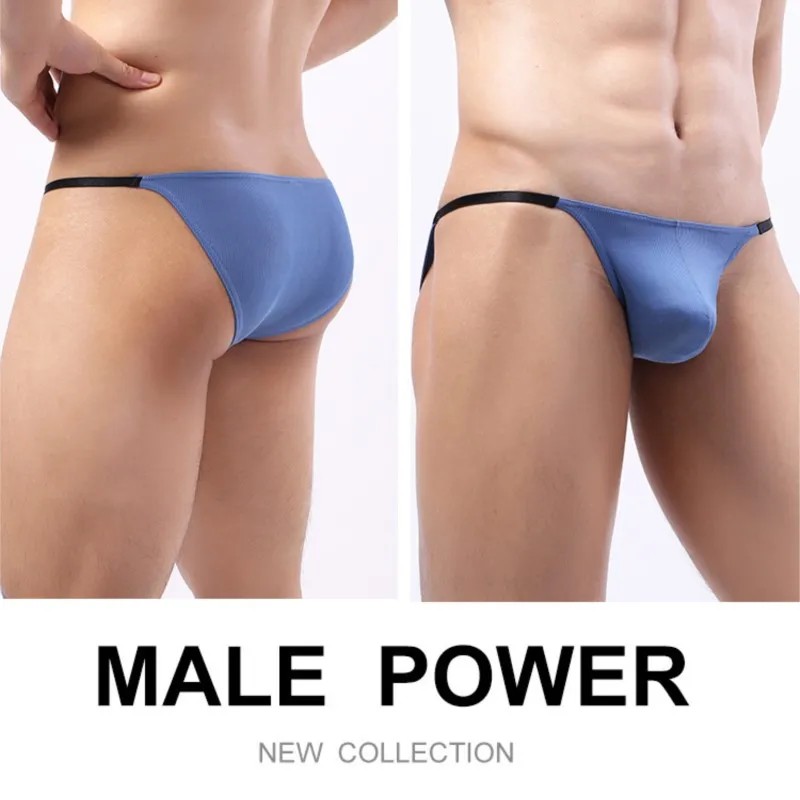 

Mens High Cut Ice Silk Ribbed Briefs Low Rise Bulge Pouch Underwear Sexy Sheer Underpants Cheeky Panties