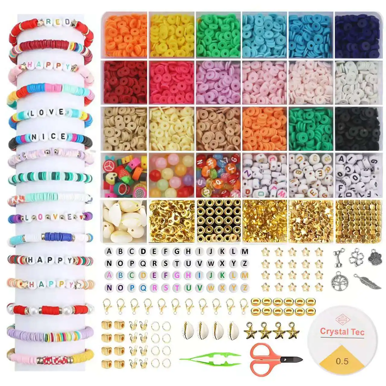 6MM Polymer Clay Beads Set Rainbow Color Flat Chip Beads For Bracelet Necklce Making Letter Beads Accessories Kit DIY