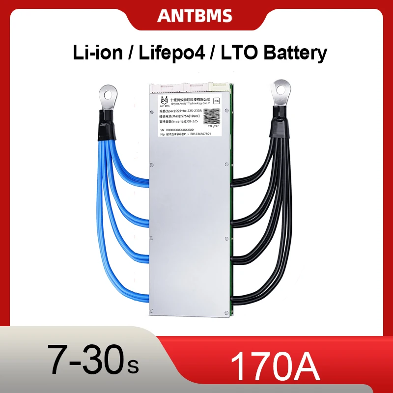 

ANT SMART BMS 7-30S 170A 60V 72V 84V Li-ion Lifepo4 Защитная плата аккумулятора с Bluetooth-приложением UART для электронного мотоцикла E-bike DIY
