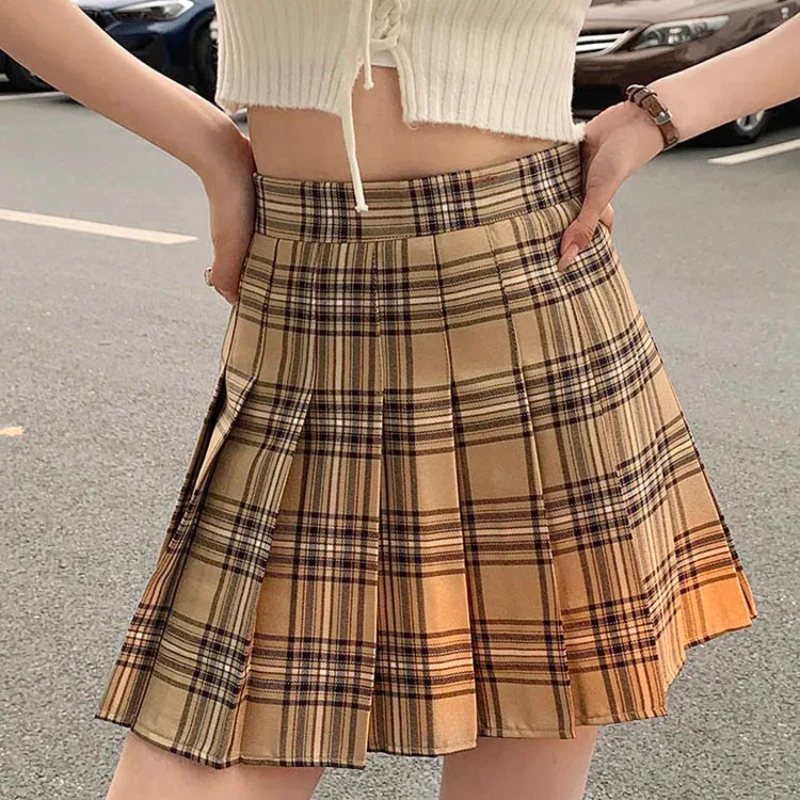 Plaid Skirt Korean Style Fall Clothes 2024 Women Saia Plissada High Waisted Miniskirt Girls School Uniform Short Pleated Skirts