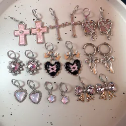 Pendientes de aro de pentagrama coloridos para mujer, estilo Y2K, hebilla de oreja de estrella de cristal rosa de fantasía dulce, accesorios de joyería de moda, regalo