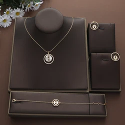 Luxury Classic Geometric Circular Button Cubic Zircon Engagement Dubai Bridal Necklace Bracelet Earring Jewelry Sets S469