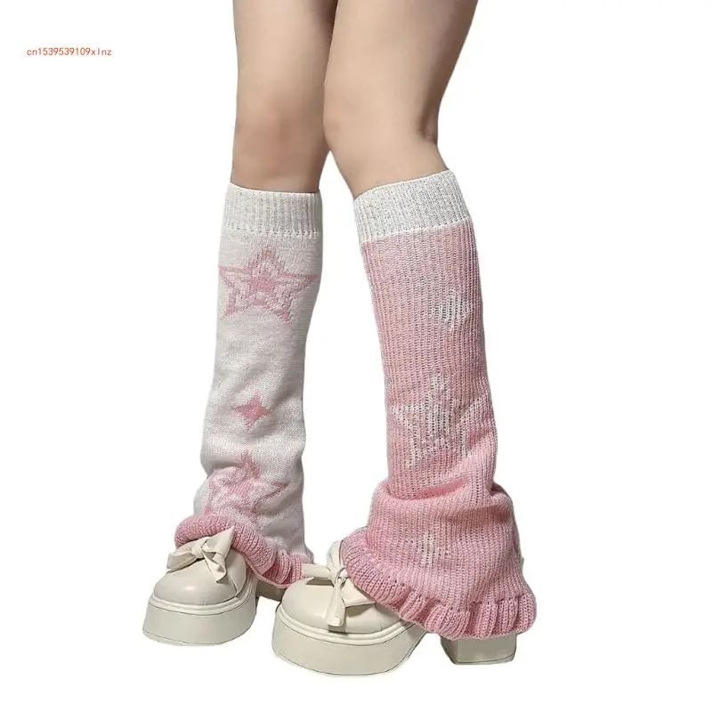 Harajuku Star – couvre-bottes pour femmes, chaussettes tricotées à volants, jambières évasées