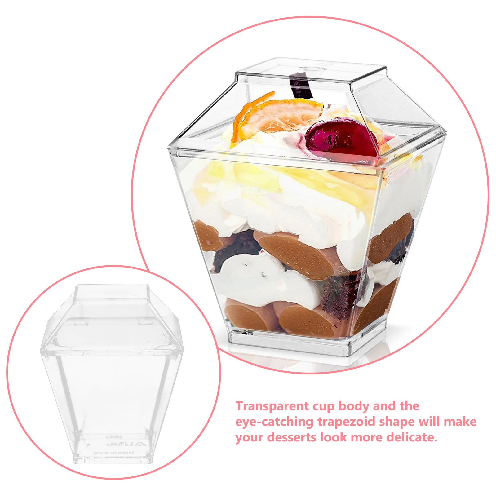 

50 Sets Dessert Cups Lids Clear Plastic 60ml Mini for Cake Ice Cream Parfait Mousse Pudding Reusable