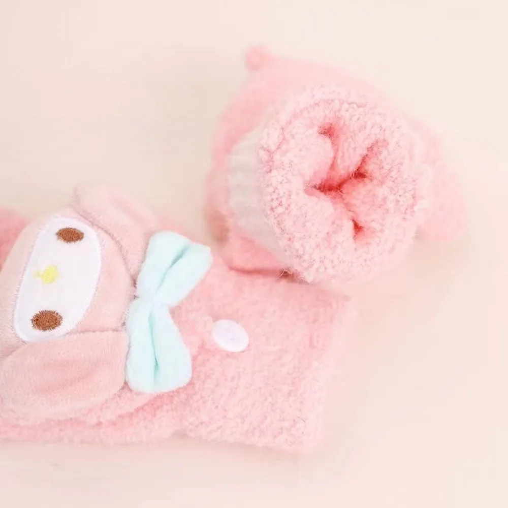 قفازات أنيمي سانريو كورومي خريف/شتاء دافئ ميلودي الشكل المرجان المخملية الدافئة في الهواء الطلق خمسة أصابع لطيف دمية قفازات الأطفال الهدايا