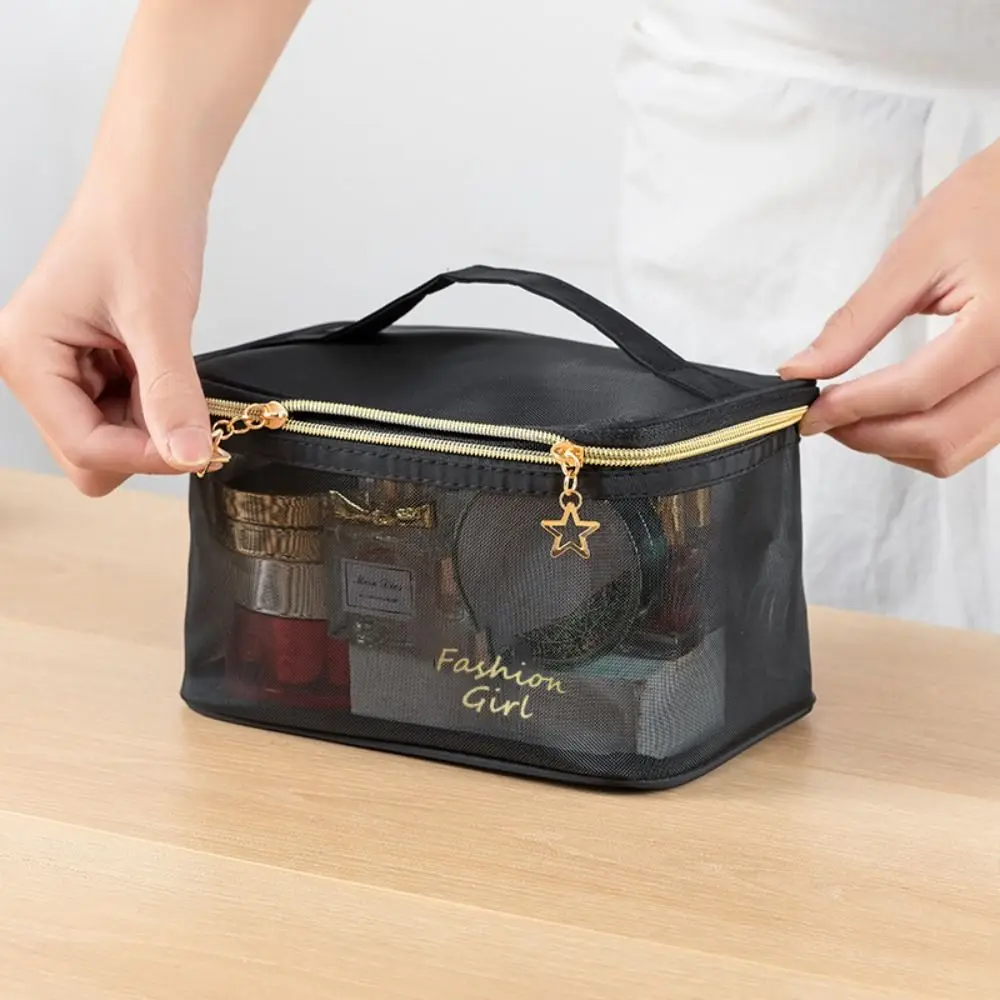 Borsa cosmetica INS borsa da toilette semplice a doppio strato borsa portaoggetti in rete borsa da viaggio Organizer per il lavaggio borsa per il trucco in rete all'aperto