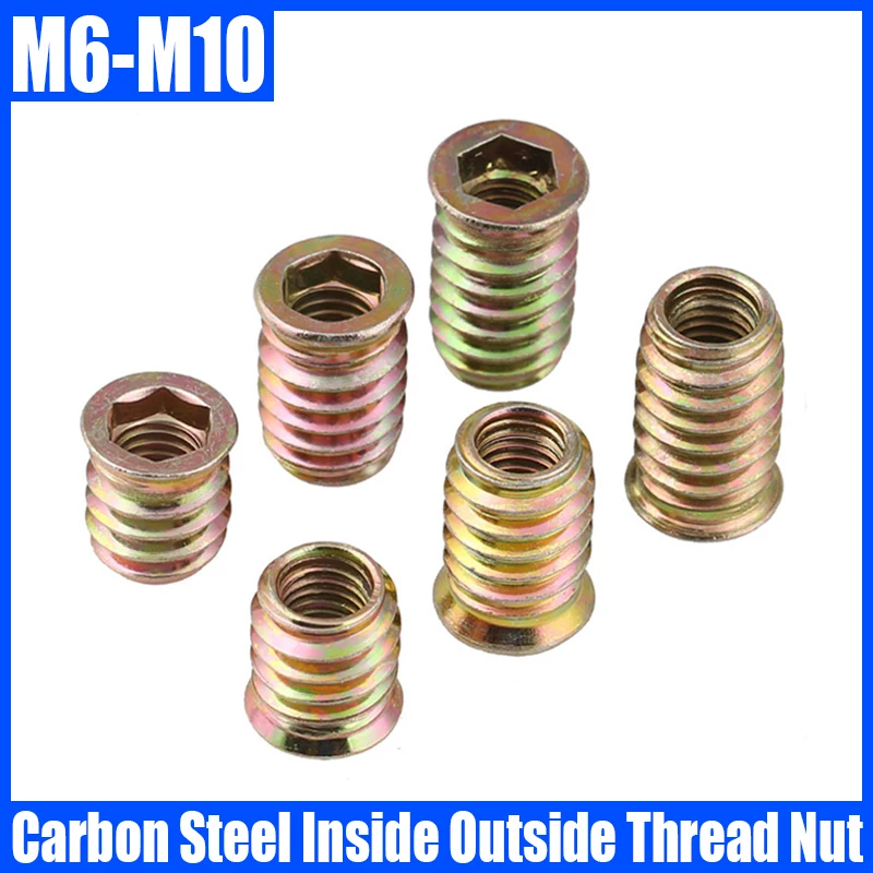 

5/10PCS M6 M8 M10 Color Zinc Carbon Steel Inside Outside Thread Adapter Screw Nut Furniture Nut Internal External Thread Nut