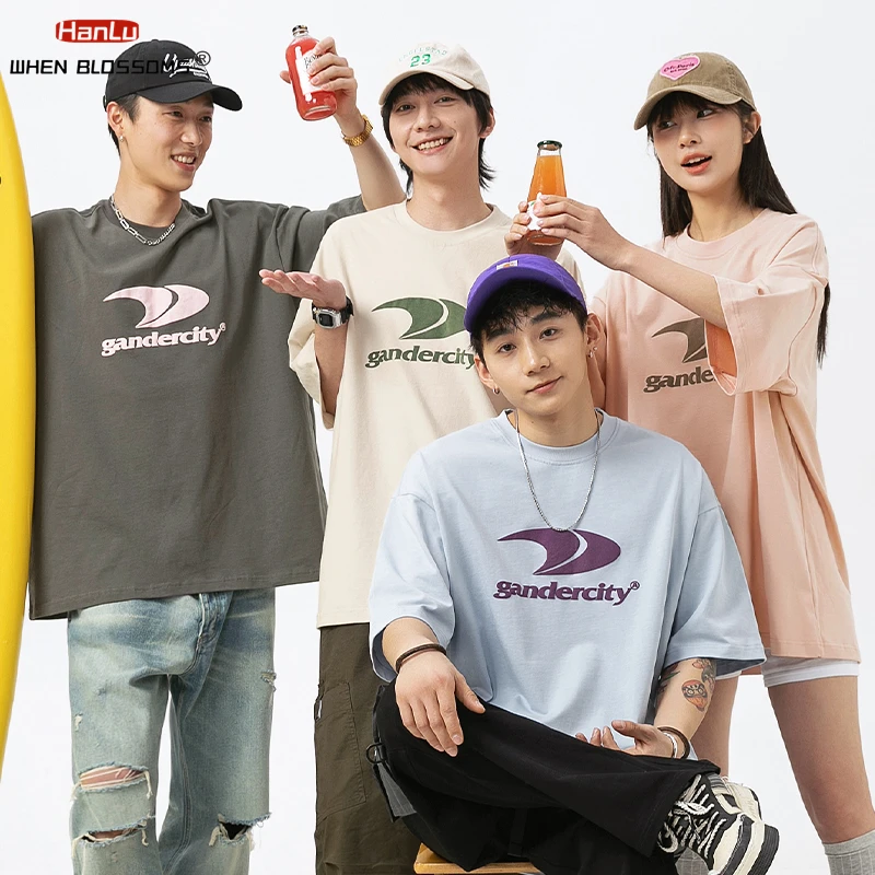 

Men's Light Blue Printed T-shirt Loose Fit Short Sleeve Casual Cotton Tees Fashion Brand Summer Collection for Men And Women