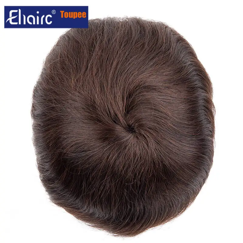 Mono e Pu Toupee de cabelo humano para homens, prótese de cabelo masculino, linha fina natural respirável, sistemas Exhuast, cor marrom, frete grátis