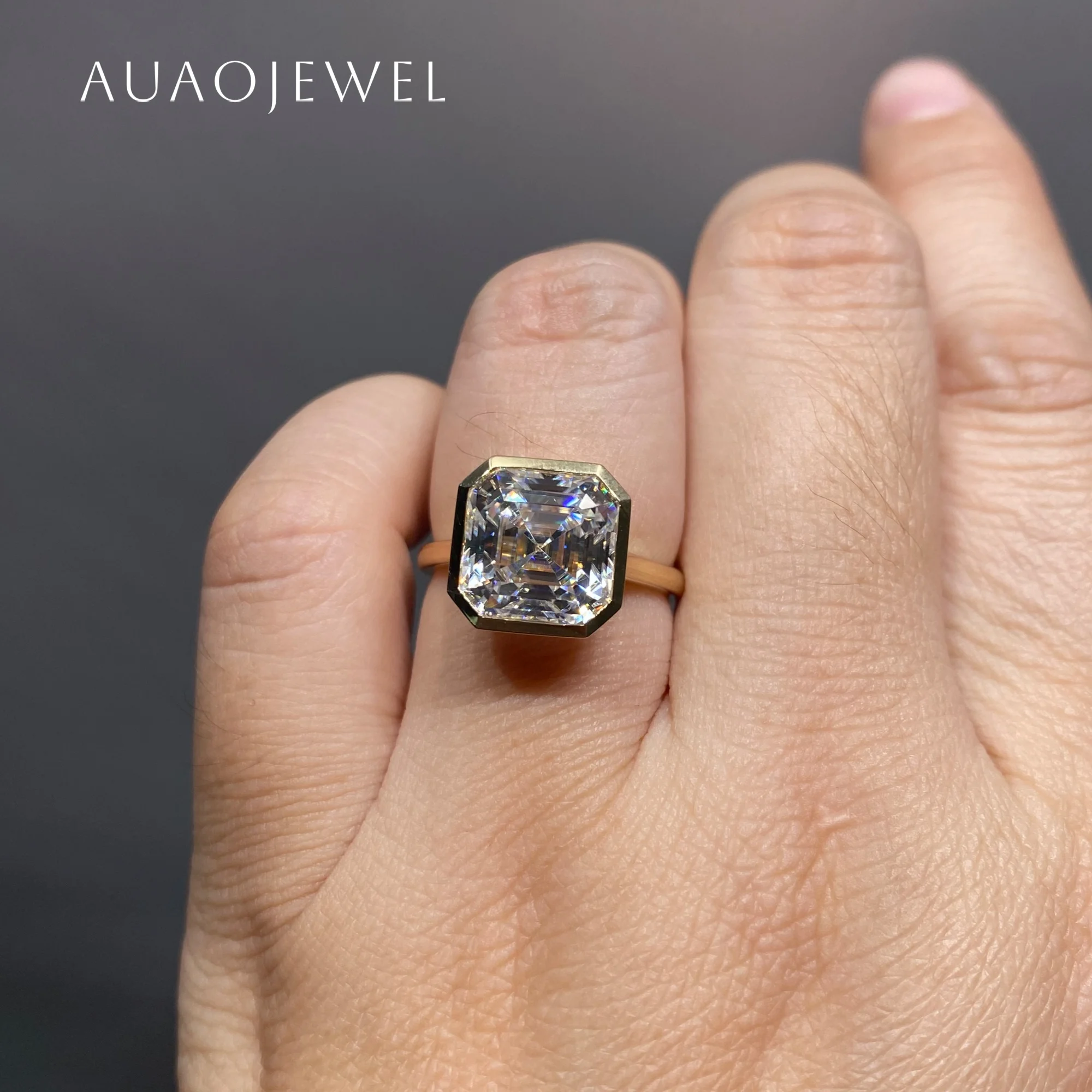 

AUAOJEWEL 4.5Carat Moissanite Ring With Certificate Asscher 9.5Mm Gemstone 18K 9K 14K 10K Gold Jewelry Real Gold Original Rings