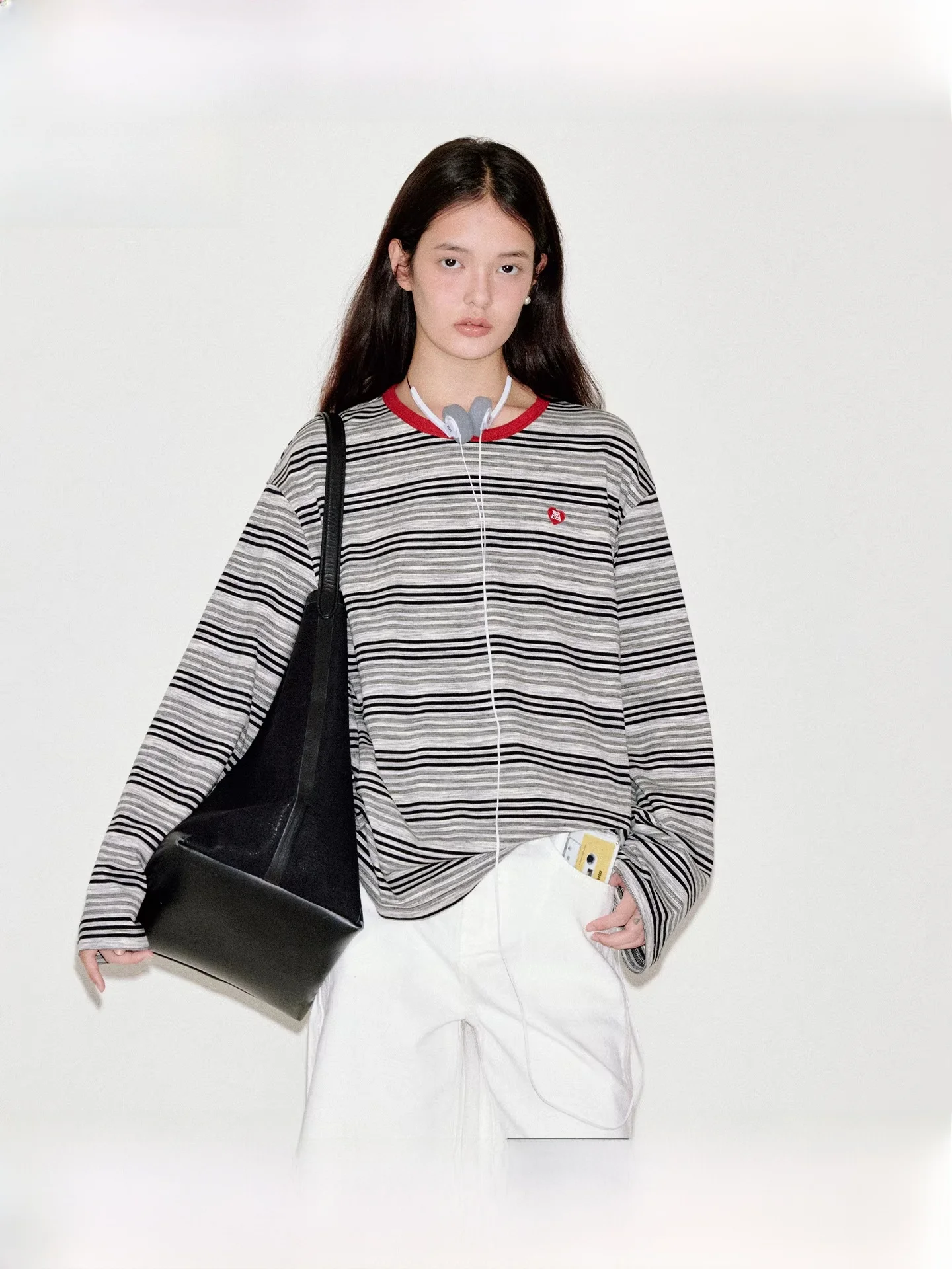 

Женская футболка Fano Casual Loose с длинным рукавом, в полоску, из тканого материала, свободного кроя, с круглым вырезом, новинка 2025 года, модная.