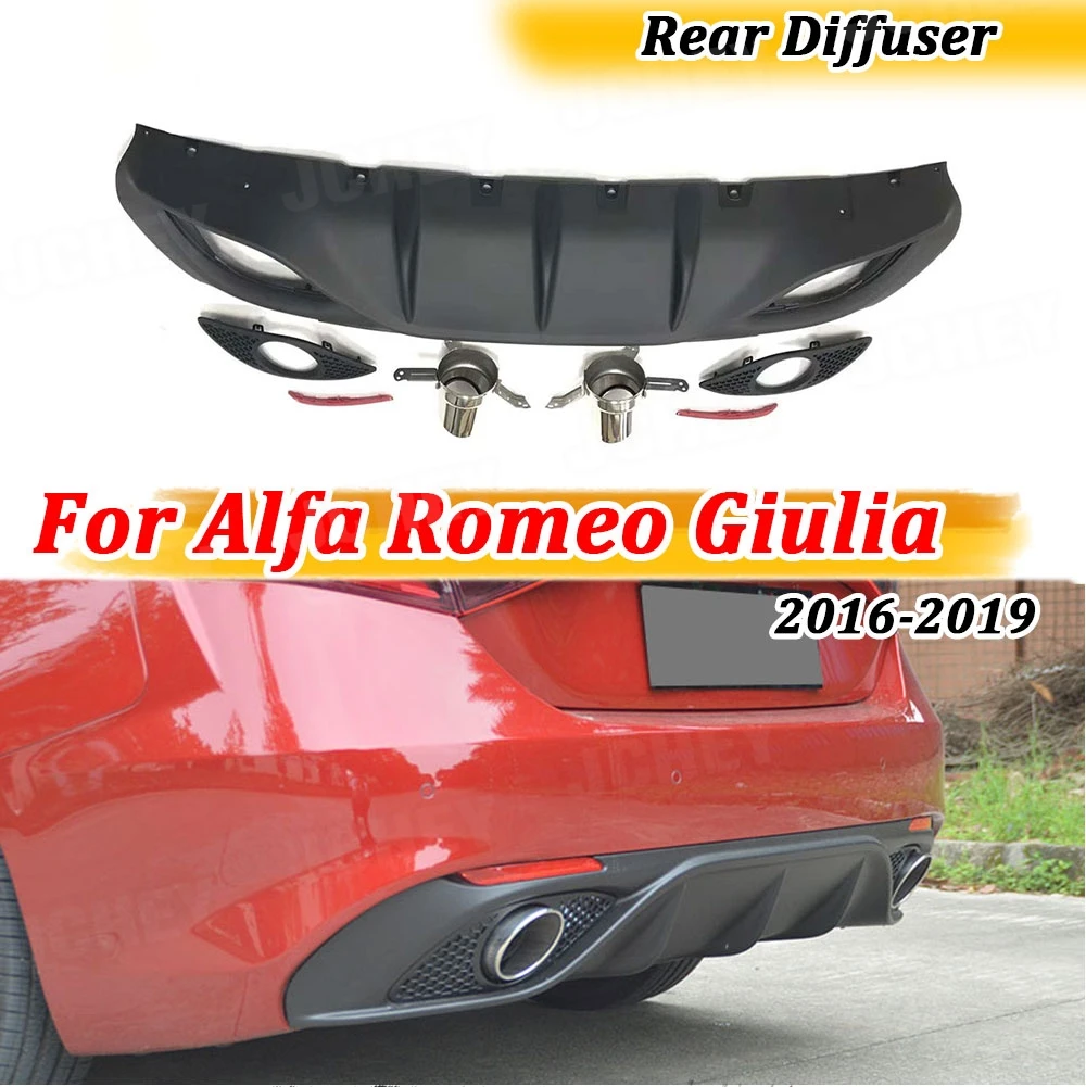 for Alfa Romeo Giulia Standard 16-19 Sport Rear Lip Diffuser Spoiler With Steel Exhaust PP Material Rear Bumper Guard Protector