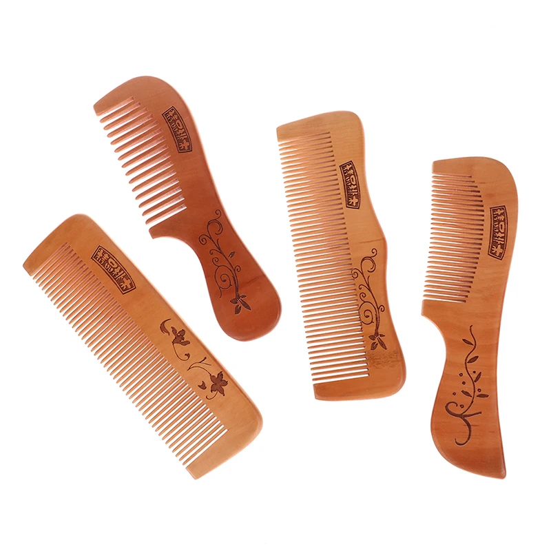 Peach Wood Comb Flower Painted Anti-Static Natural Head Massage Comb Handmade Wooden Hair Comb Hair Styling Tools For Gift