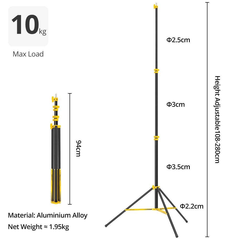 AMBITFUL GM280Y 280cm Professional Air Cushioned Light Stand 10Kg Heavy Load Studio Light Stand For Camera Softbox Tripods