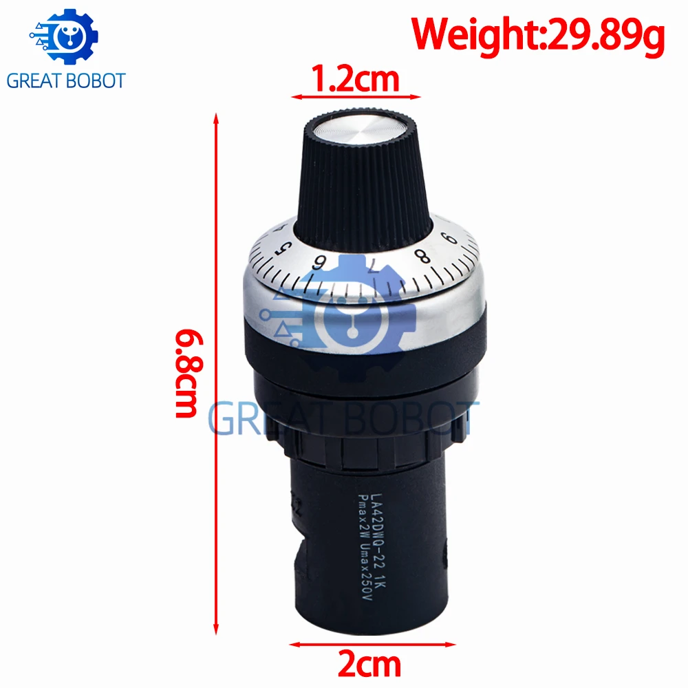 BS LA42DWQ-22-Pro 1K 2K 5K 10K 20K 50K 100k 200k 500K, potencjometr obrotowy o średnicy 22 mm, przełącznik rezystancyjny do Arduino. — zdjęcie produktu 4