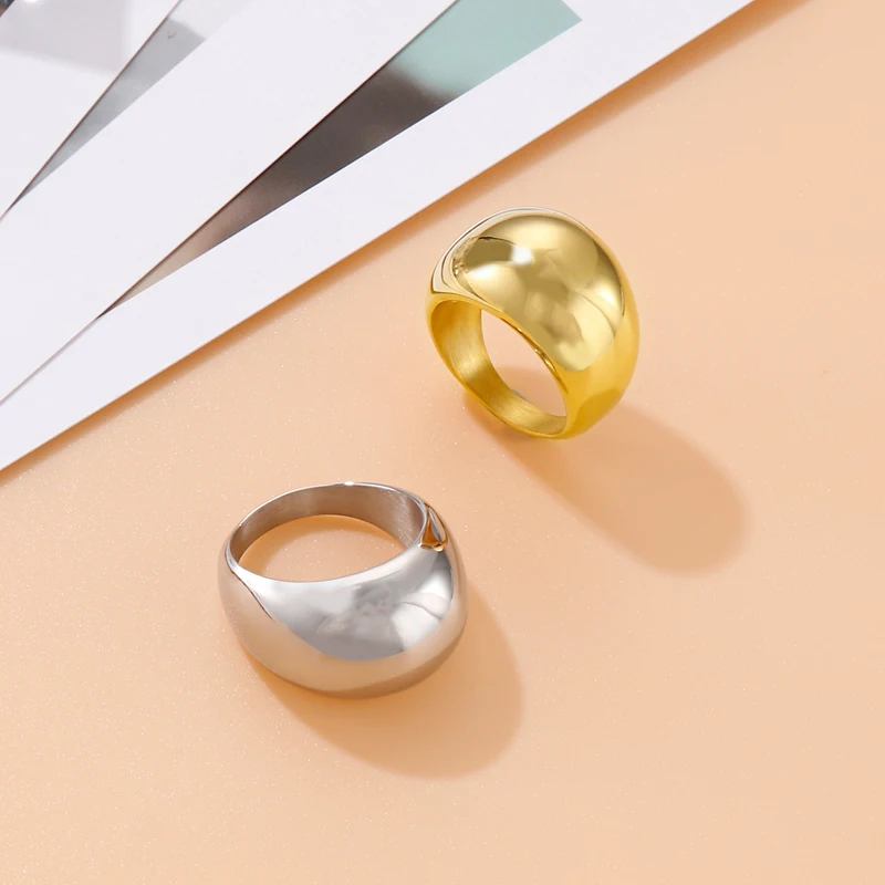 Simple Gold Silver Color Rings For Women Stainless Steel Oval Wedding Bands Polish Shiny Finger Rings Wome Party Jewelry Trendy