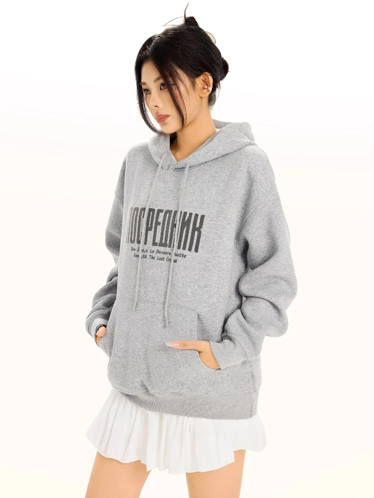 Fashion Y2K American Hooded Sweatshirt Loose Printed fleece-lined Thickened Casual Elegant All-match Coat Top Fashionable Couple