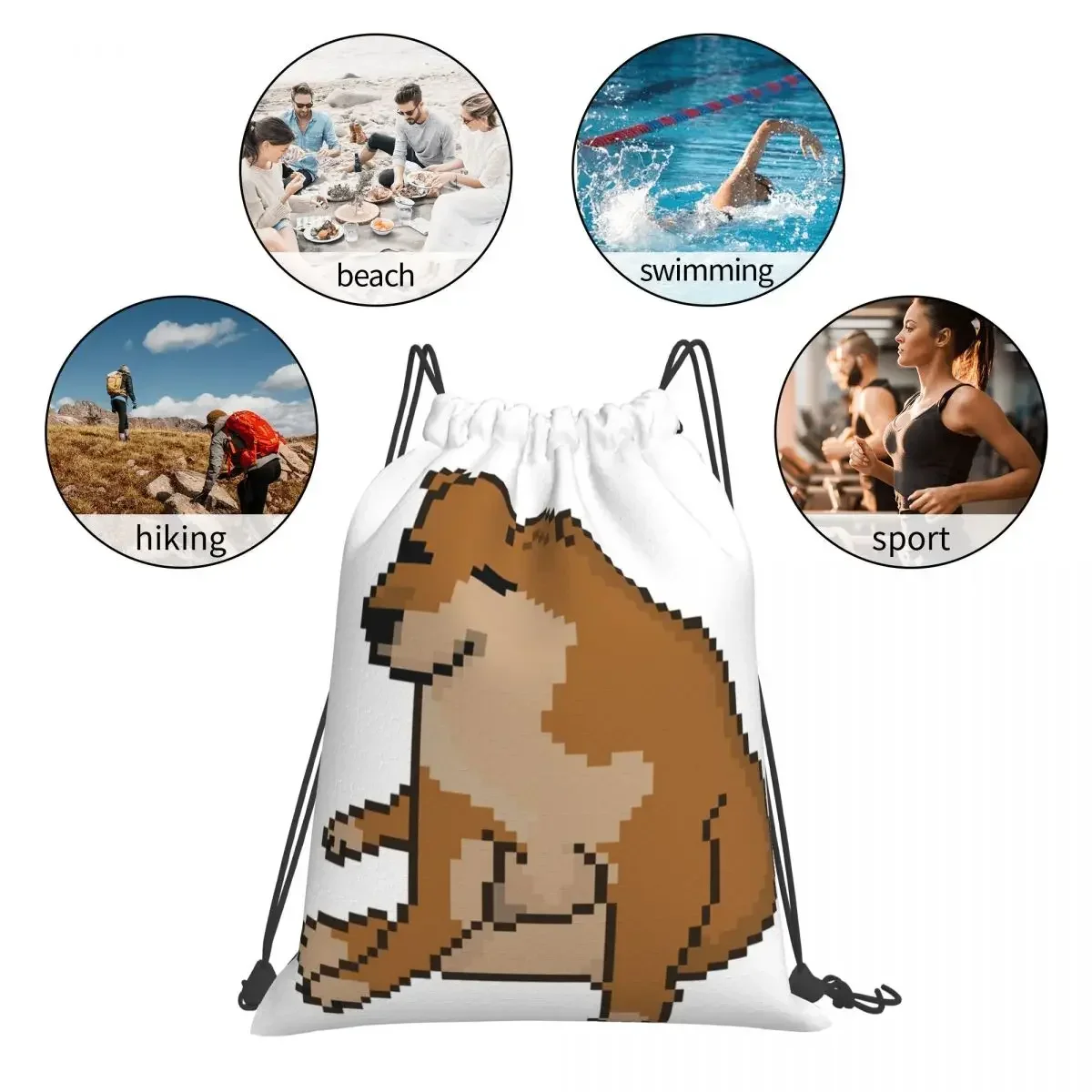 Pixelated Cheems Backpacks Fashion Portable Drawstring Bags Drawstring Bundle Pocket Sundries Bag Book Bags For Travel Students