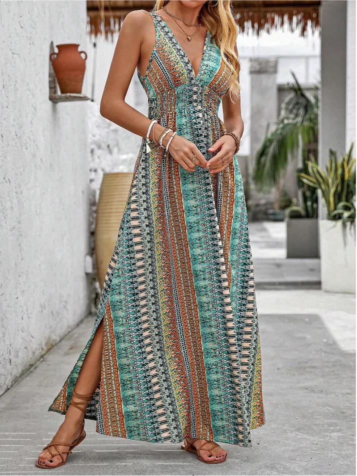 Neues Sommer-Strandkleid Vestidos Para Mujer Bedruckte Kleider Modische Trägerkleider Partykleider Kleidung Lange Kleider – Detail 11