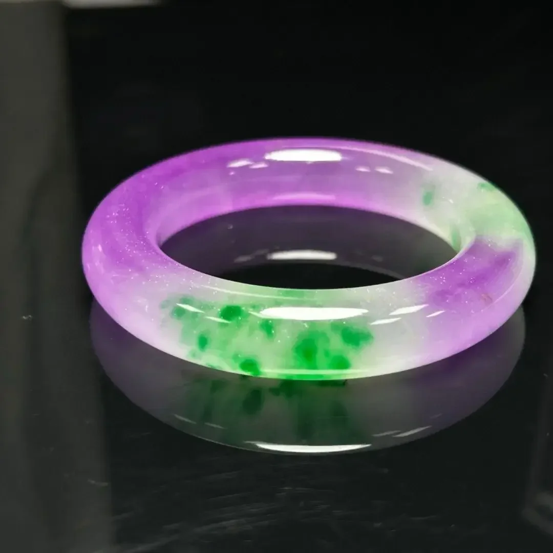 

New Myanmar Jade Ice Spring Jade Bracelet Women's Girl Mom Yang Green Violet Jade Bracelet Dulong