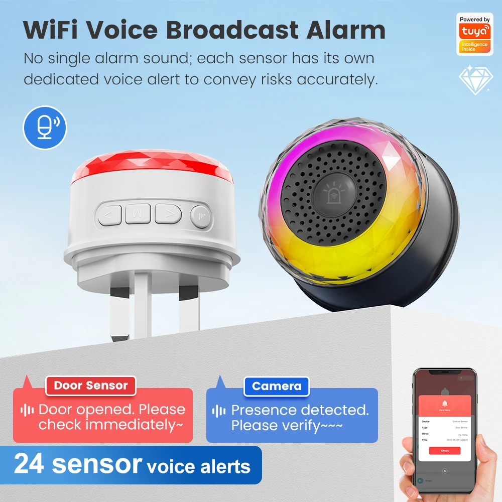 

Tuya WiFi Smart Broadcast Siren Sound & Light Alarm Home Security Alarm Work with Vibration CO VOC PIR Human Presence Sensor
