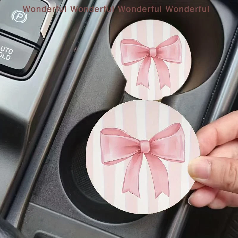 Car Cup Mat NonSlip Pink Bow Design Universal Cup Holder Coaster Set for Stylish Auto Interior 6pcs view 5