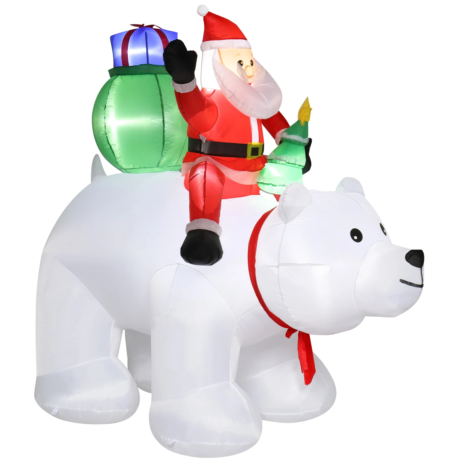 

6ft 15W 7pcs LED Lights Santa Claus Rides Polar Bear Garden Santa Claus Decoration