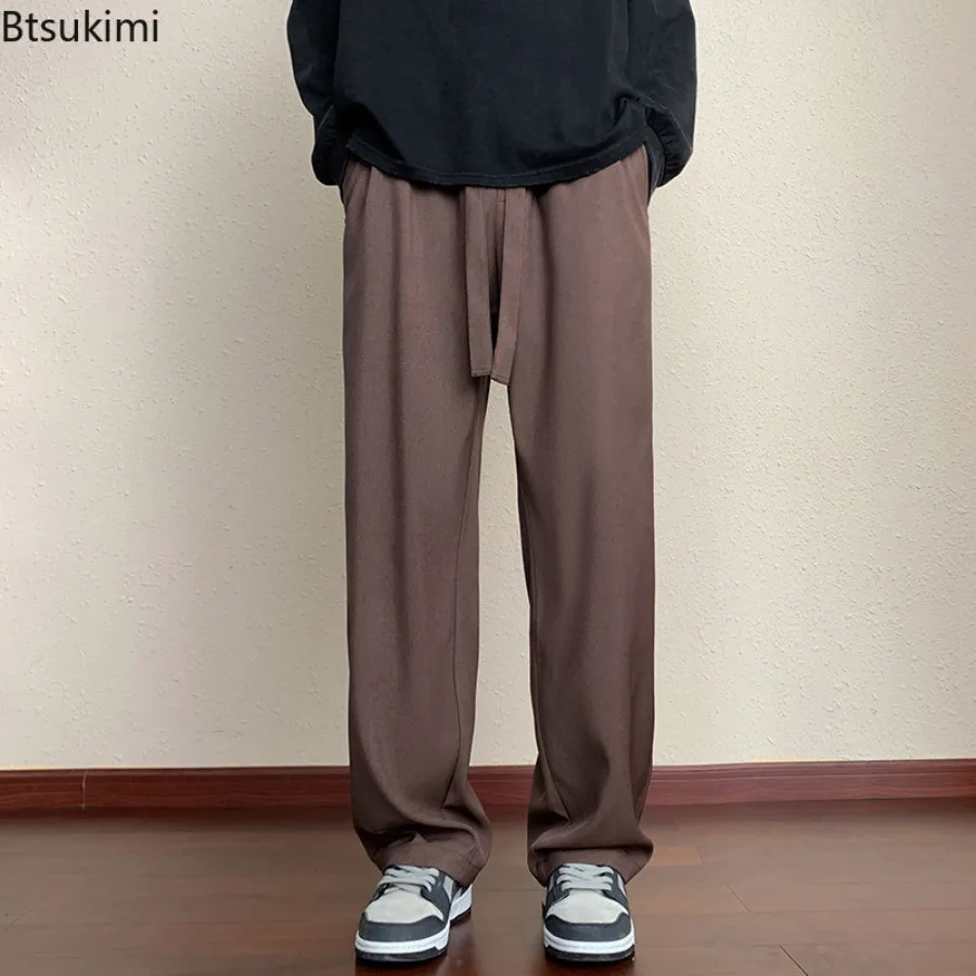 Spring Autumn New Men's Baggy Wide Leg Pants Solid Comfortable Breathable Casual Pants Male Streetwear Trousers Oversized M-8XL