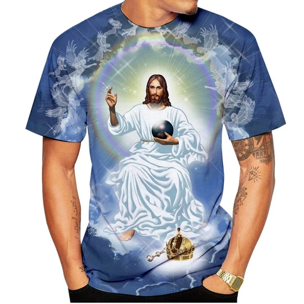 God! Popular Jesus Christ Men\'s Creative 3D Printed T-shirt, Personalized Casual Fashion Short Sleeve