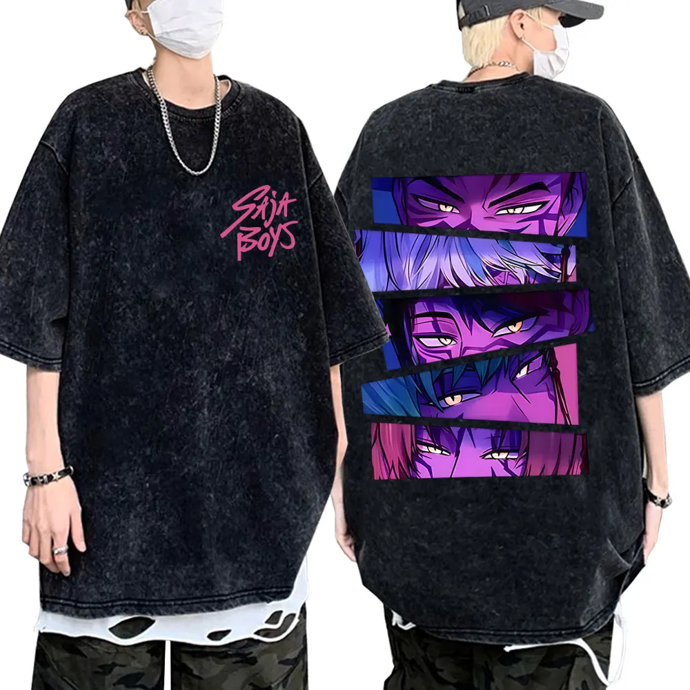 

Washed Vintage Movie KPop Demon Hunters Saja Boys Eyes Graphic Print T-shirt Men Women Korean Fashion Trend T Shirts Streetwear