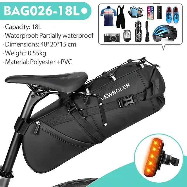 NEWBOLER 18L Fahrrad-Satteltasche, wasserdicht, für MTB, Rennrad, große Kapazität, faltbare Fahrradtasche, Hecktasche, Kofferraumzubehör