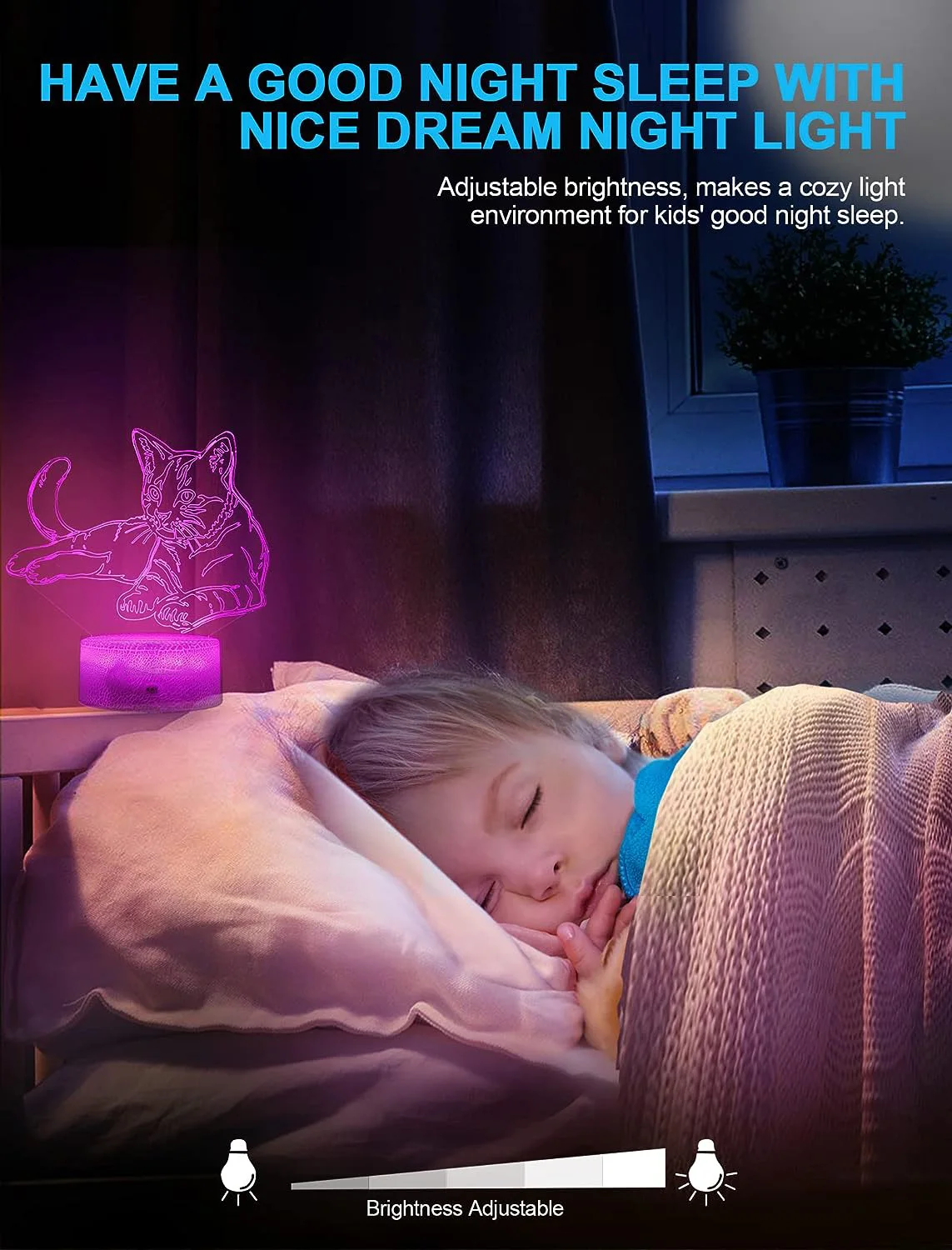 Anime Cat Carton 3D Led Night Light Touch Switch Safe Table Lamp Children Bed Room Decor Birthday&Christmas Gifts for Kids