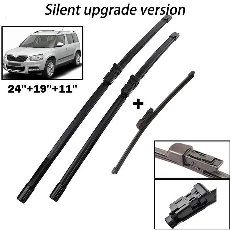

Front & Rear Wiper Blades Set For Skoda Yeti 2009 - 2017 Windshield Windscreen Window Rain Brushes 24"+19"+11" Silent upgrade