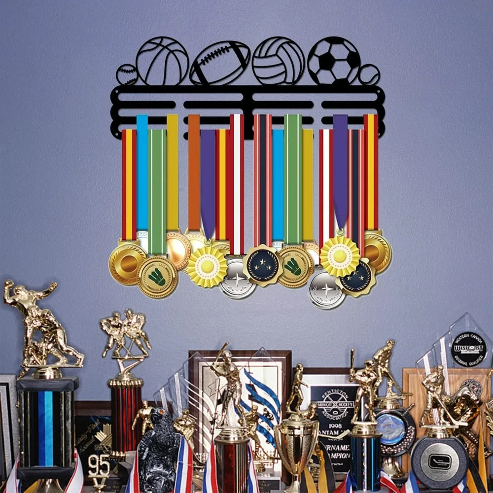 Balls Sports Medal Display Hanger Baseball Medal Holder Soccer Iron Medals Display Rack Basketball Wall Mounted Multiple Medal