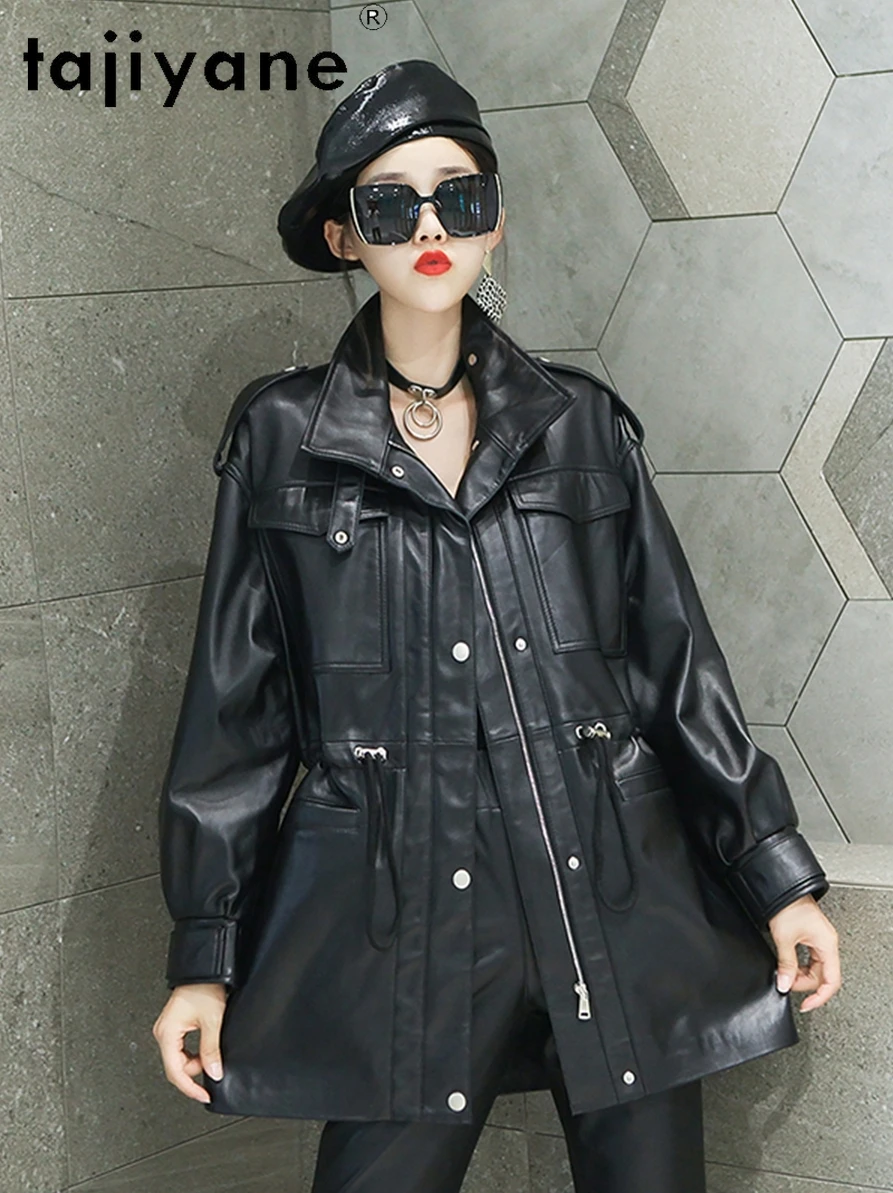 Tajiyane Real Leather Jacket Women Spring Autumn Clothes Natural Sheepskin Coats Waist Black Leather Jackets Fashion Trench Coat