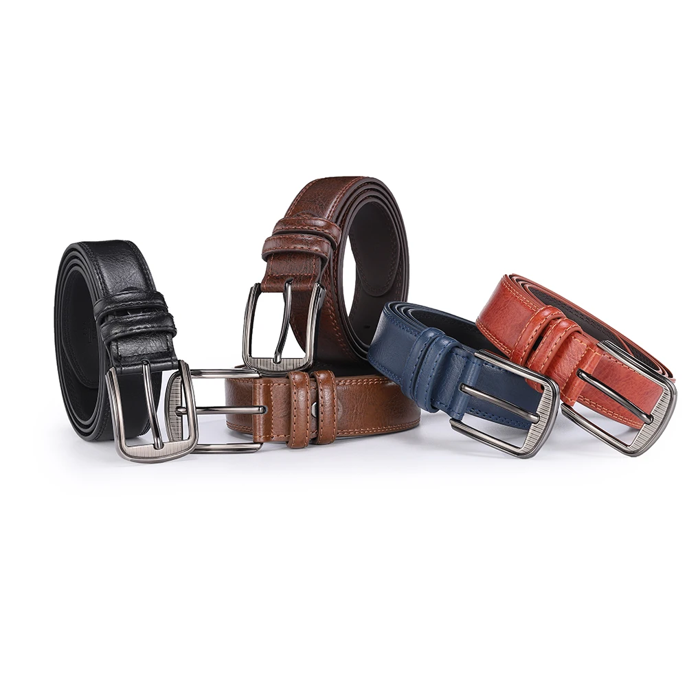 Men\'s cowhide pin buckle belt fashionable versatile belt pure leather pinhole belt new multi-colour red blue black brown yellow
