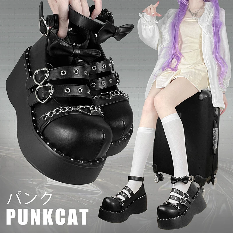 Cos Night Heart Punkcat Original Lolita Women's Shoes Japanese Punk Subculture Y2k Spicy Girl Thick Sole Matsuke Shoes