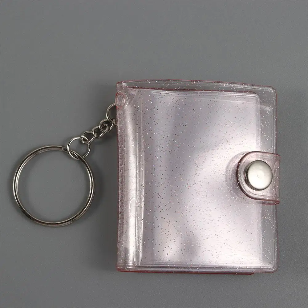 Jelly Color Transparent 16 Pockets Card Stock 2 Inch Binders Albums Mini Photo Album Photos Holder Keychain Photo Card Holder