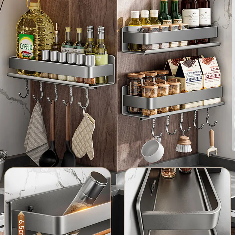 Imagem -02 - Wall-montado Spice Rack Organizer Prateleira de Armazenamento Despensa Prateleiras Pretas Cozinha Essentials Organização Doméstica