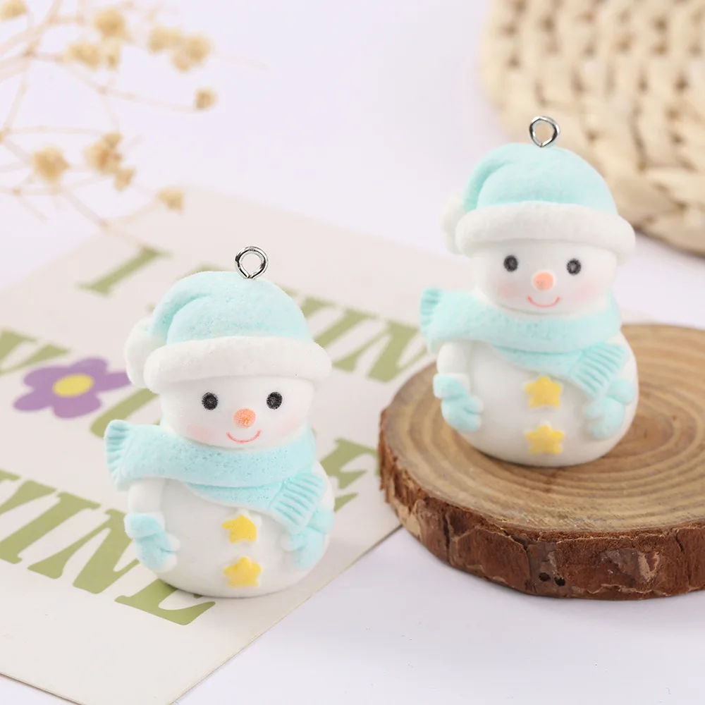 20Pcs 3D Flocked Cute Snowman Charms Cartoon Doll Resin Pendant Earrings Keychain Bag Accessories for DIY Crafts Jewelry Make