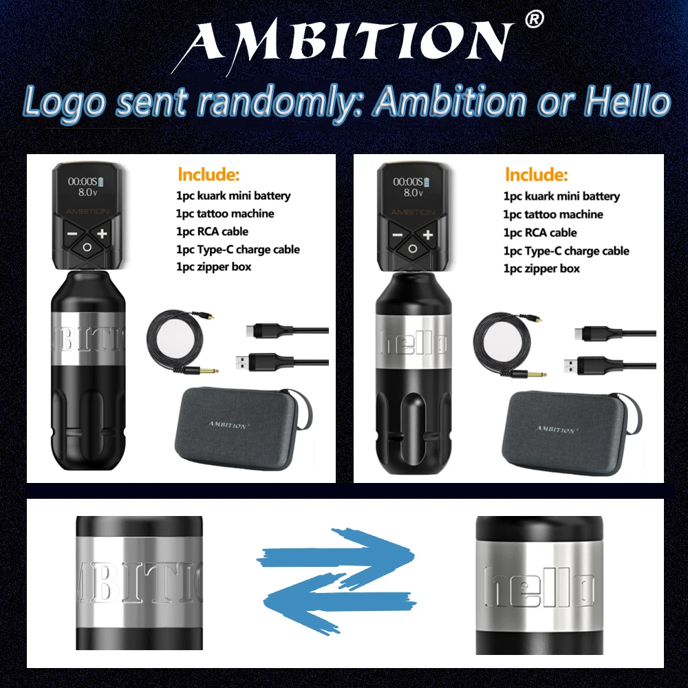 Ambition Tattoo Machine Rotary Pen Kit 2400mAh Wireless Kuark Power Supply Permanent Makeup Eyebrow Lip Tattoo Beginner Artister