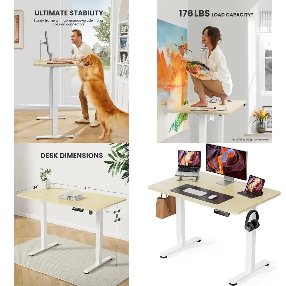

Эргономичный стол с регулируемой высотой, письменный стол 40 x 24 дюйма для стояния и сидения, компактный стол с функцией памяти для домашнего офиса