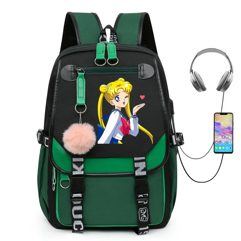 Explosive Sailor Moon USB Charging Youth Student School Bag Men and Women Backpack Casual Travel Zipper Backpack