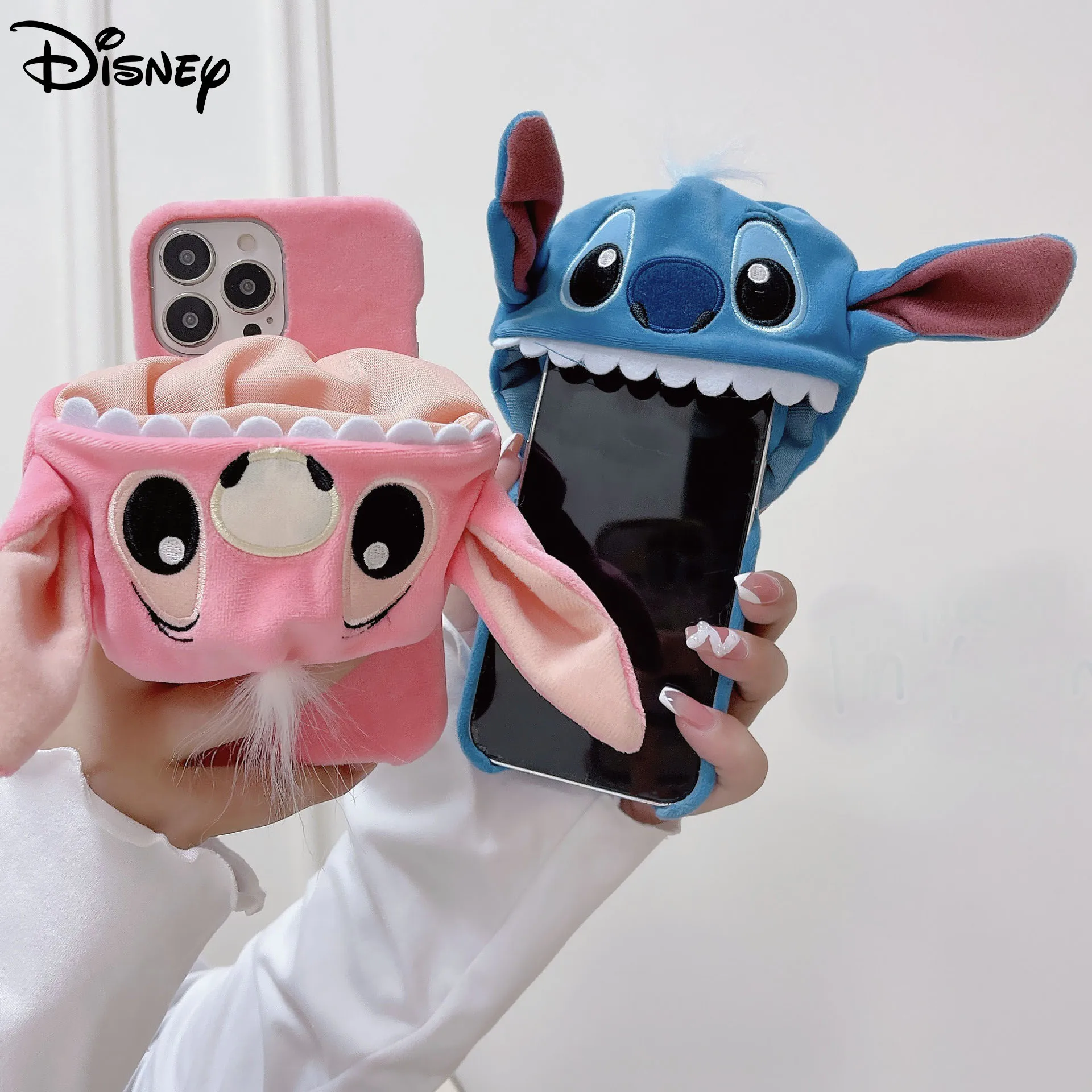 Disney Stitch Angel LinaBell Phone Case For iPhone 14 13 12 11 Pro MAX Fall Prevention Plush Three-dimensional Protective Cover