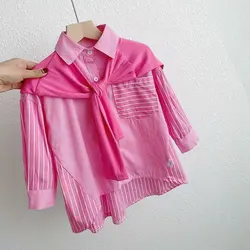 Girls' Shirt 2024 Autumn New Girls' Long Sleeve Sweet Shirt Children's Cotton Casual Shirt Spring 2 3 4 5 6 7