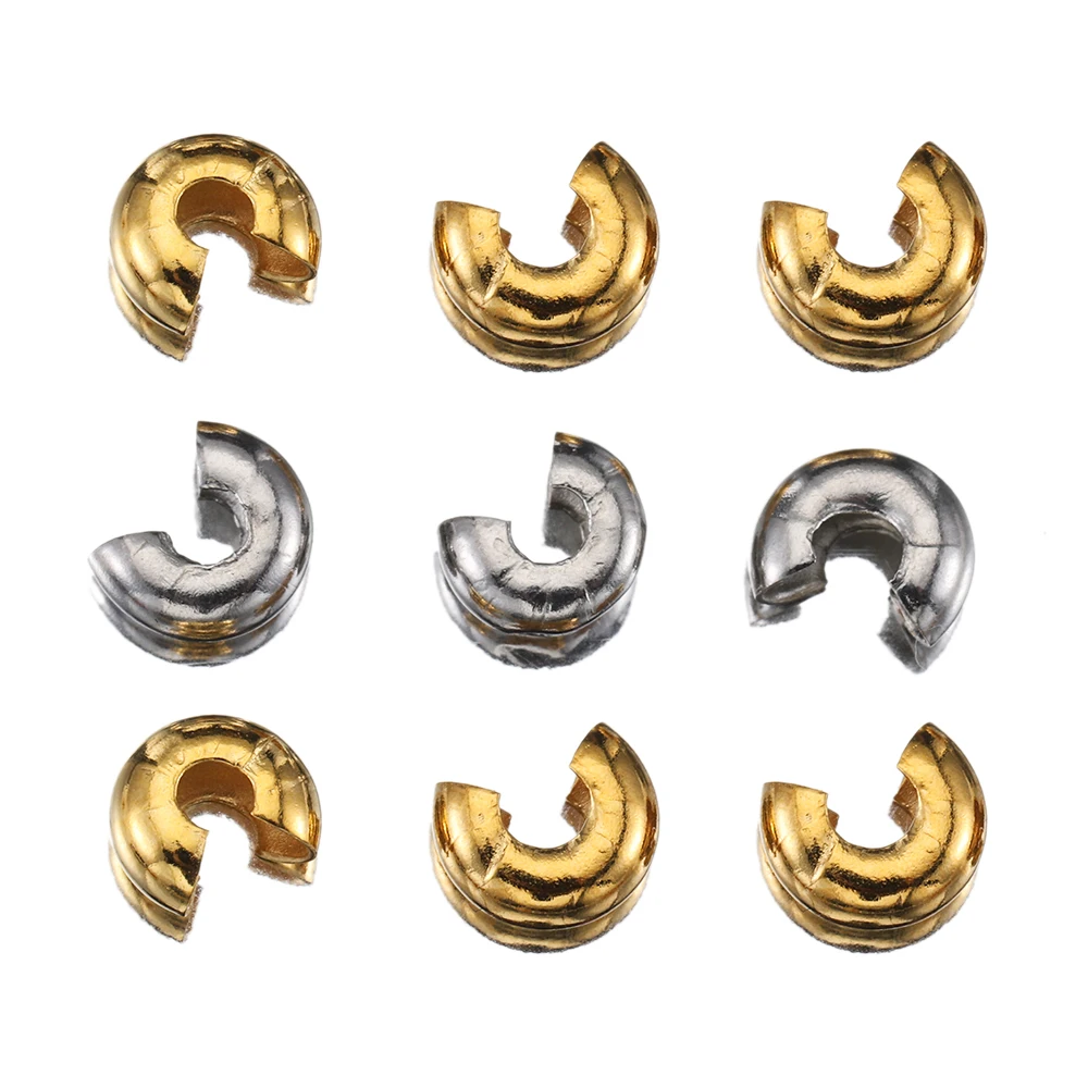 

50Pcs Stainless Steel Crimp Bead End Cover Stopper 3/4/5mm Big Hole Half Round Spacer Bead for DIY Jewelry Making Accessories