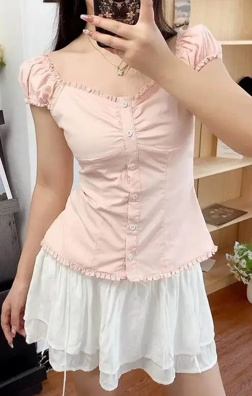 

Женские футболки на пуговицах с коротким рукавом и V-образным вырезом, однотонные, облегающие, летние рубашки