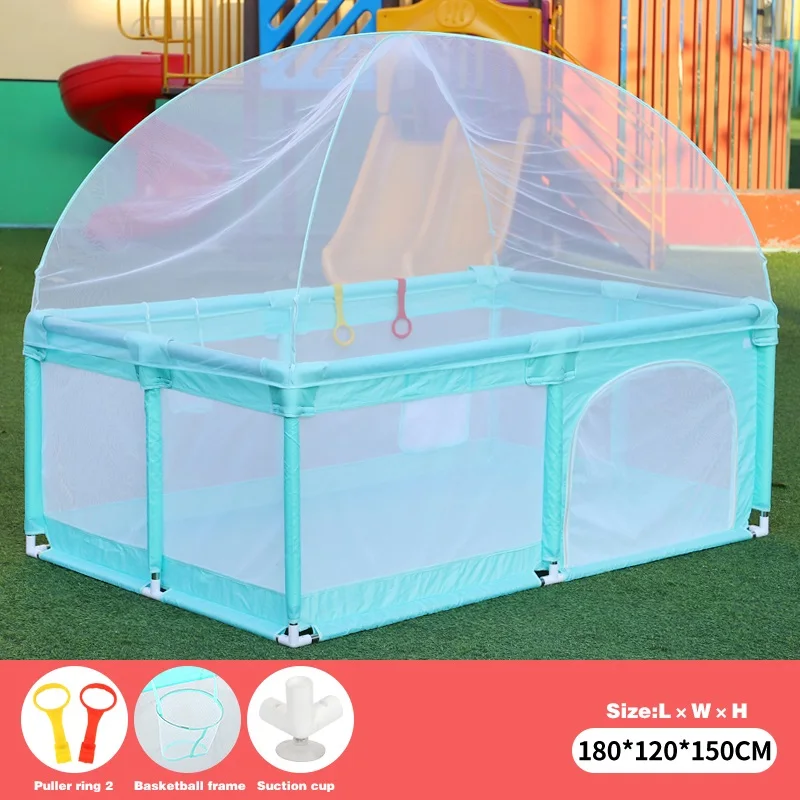 IMBABY NEW Children\'s Playpen with Foam Protector Baby Safety Fence Kids Ball Pit Playpen with Mosquito Net Baby Playground